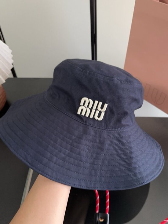 Miu Miu Navy Wide Brim Bucket Hat main image 7